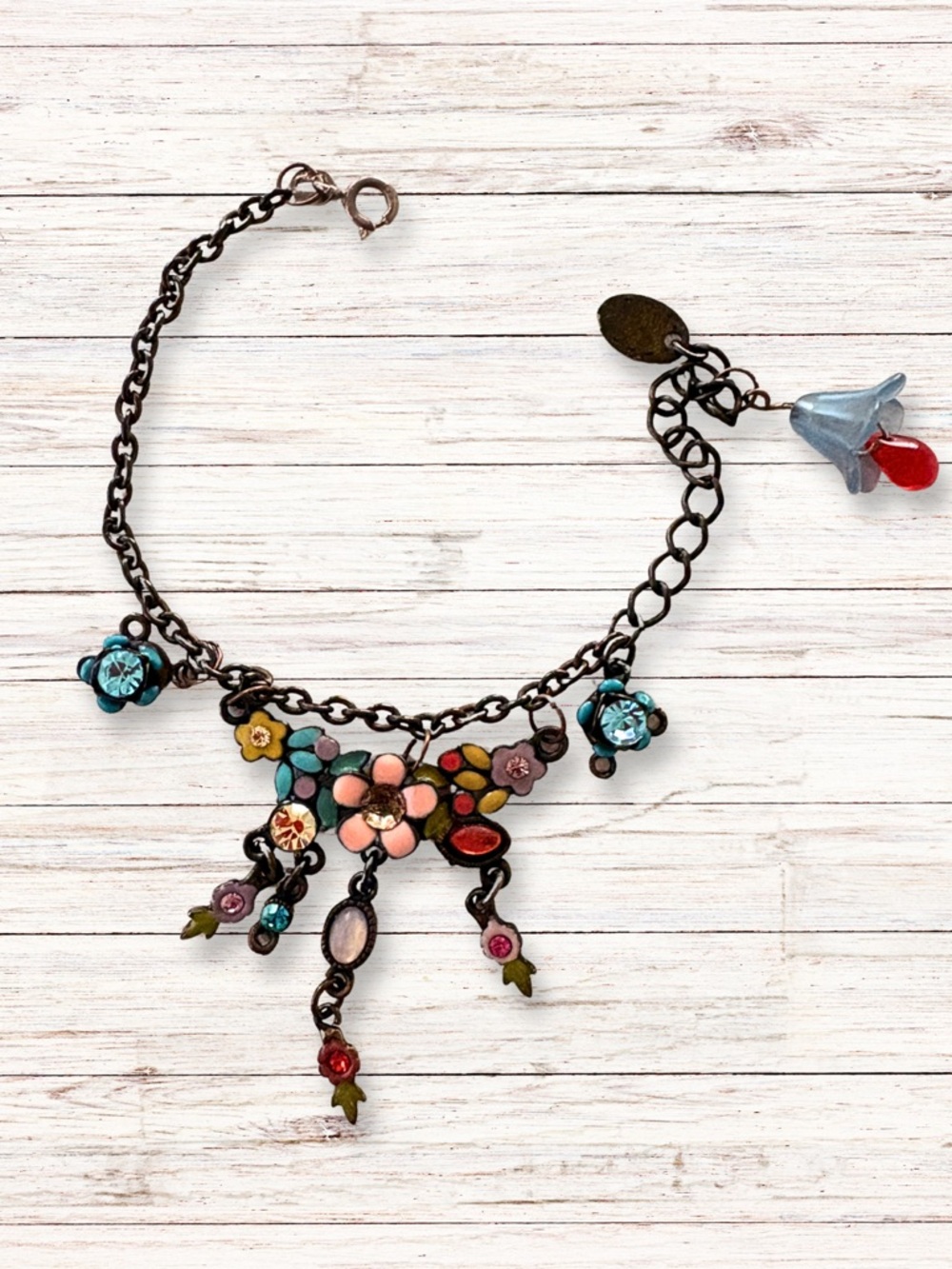 HANDCRAFTED CHARM BRACELET Floral Vintage-Inspired Statement Bracelet - Picture 1 of 5